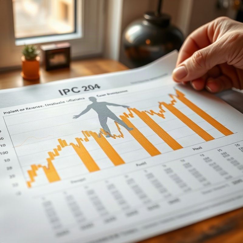 Gráfico impreso del IPC con datos destacados en ámbar bajo la luz cálida de un escritorio